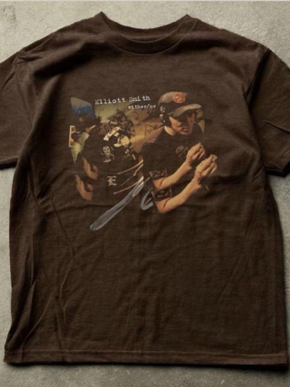 Indie Music Collage Graphic T-Shirt – Brown Alternative Style Tee